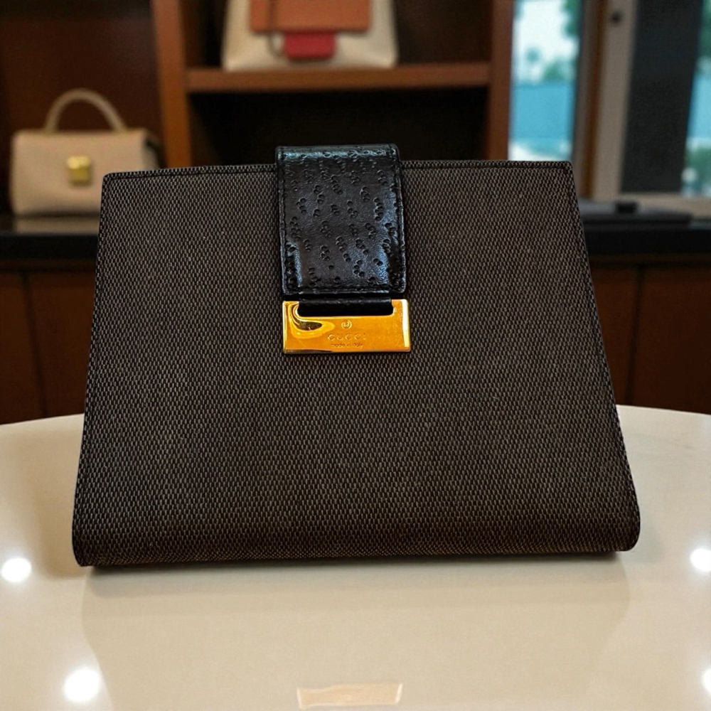 Gucci Brown Canvas/Denim & Black Leather Agenda w/ Papers